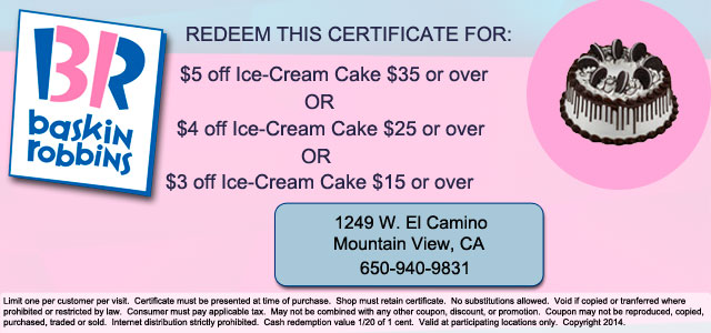 Ice Cream Cakes | Mountain View Baskin-Robbins | Birthdays or Corporate